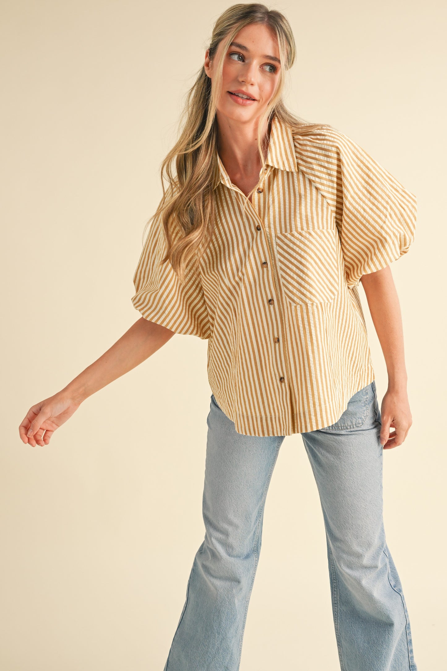 BLUSA STRIPED MUSTARD