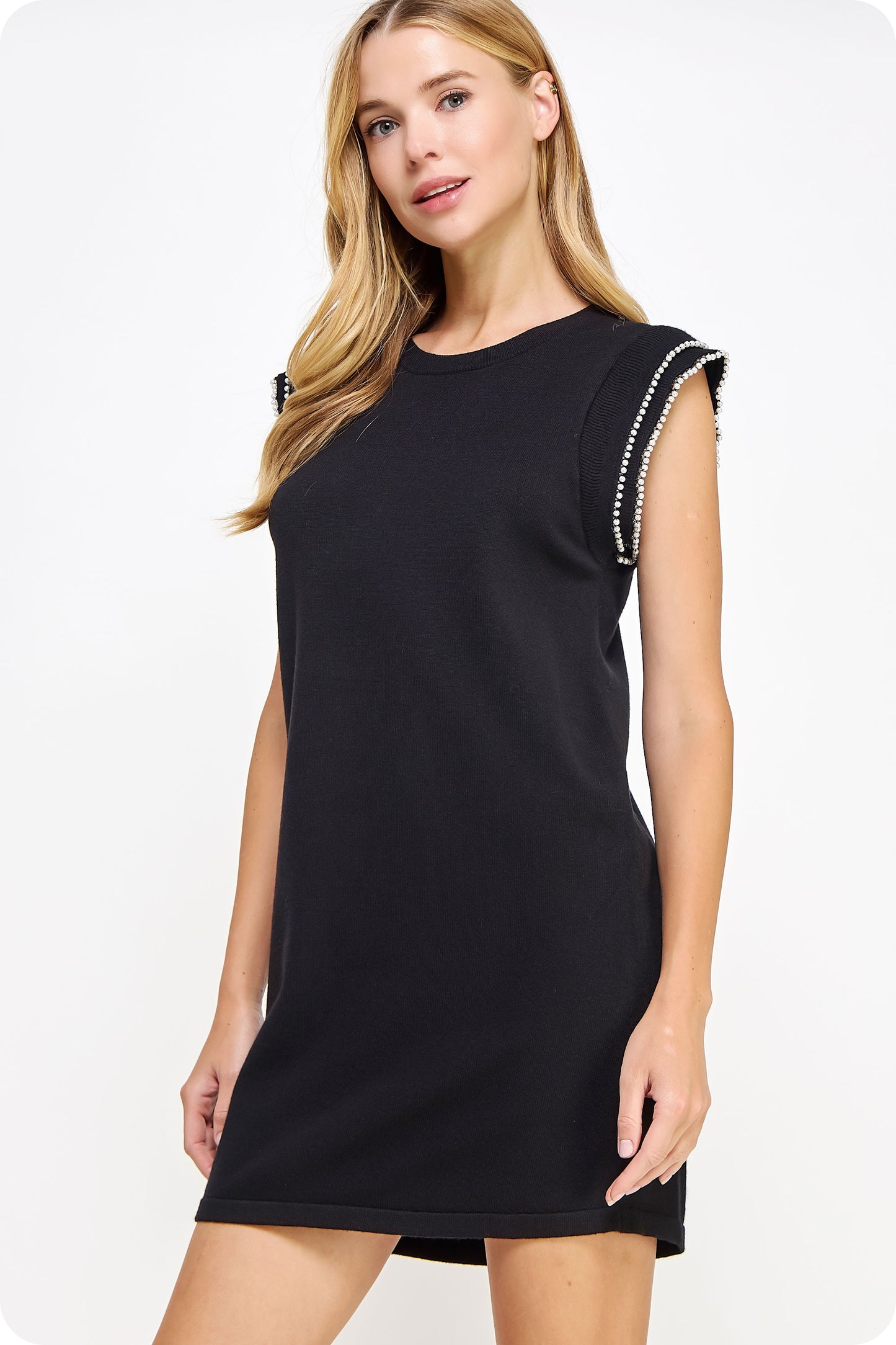 VESTIDO MANGAS PERLAS