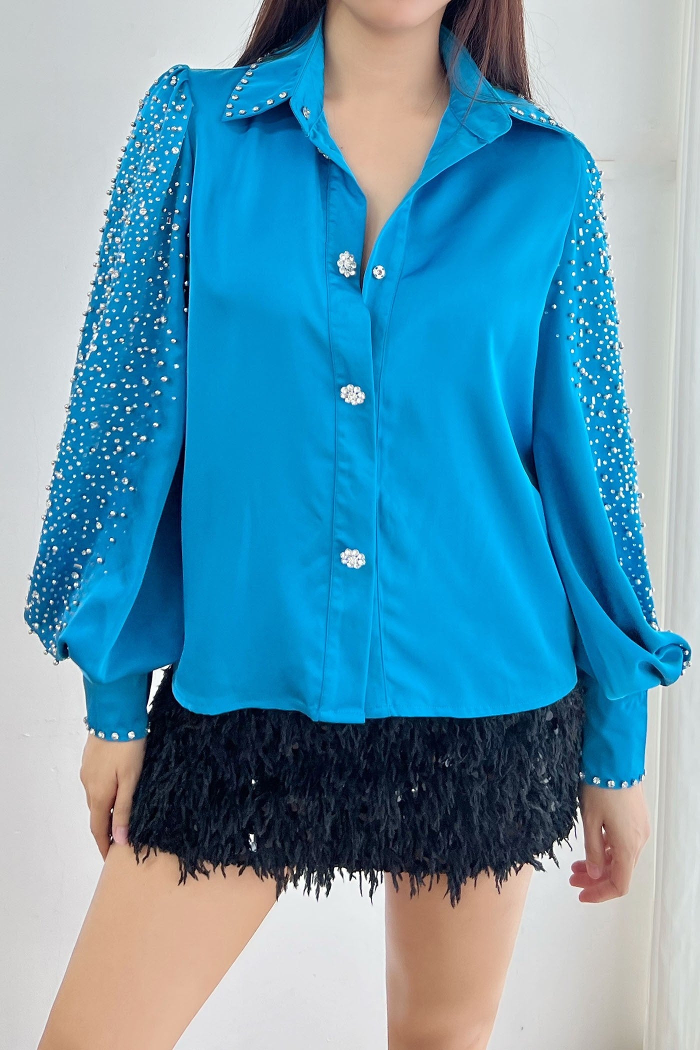 BLUSA BLUE RHINESTONES