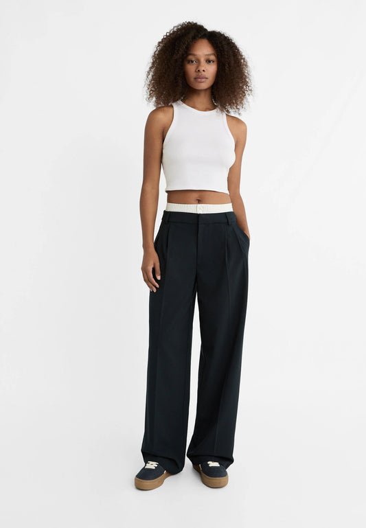 PANTALON DE VESTIR NEGRO DOBLE CINTURA