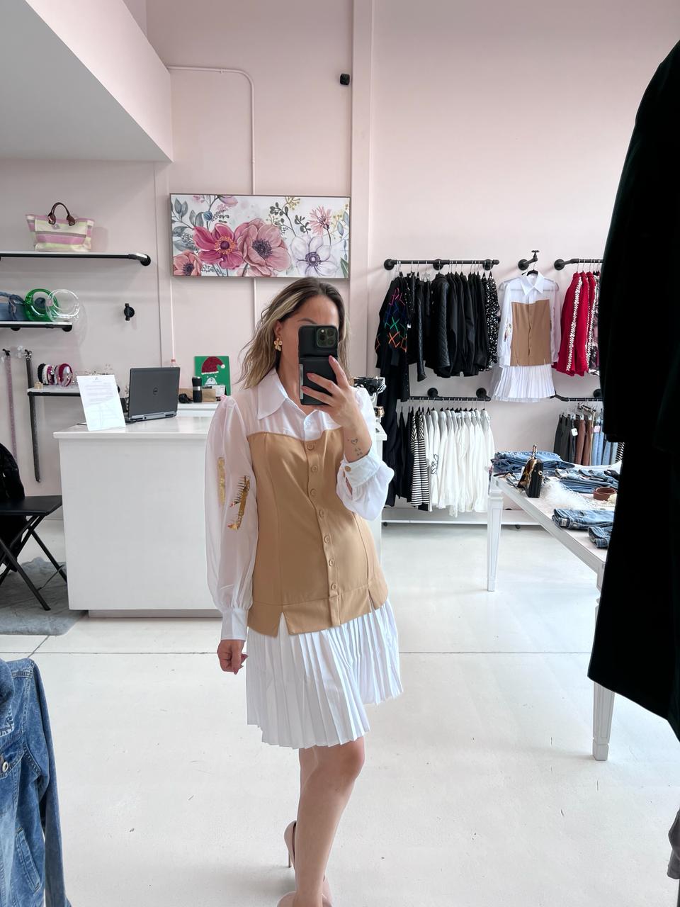 VESTIDO TAUPE TABLONES
