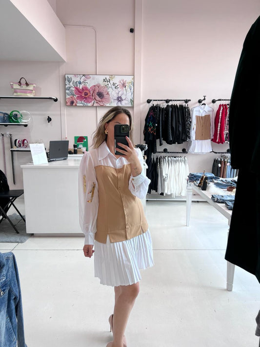VESTIDO TAUPE TABLONES