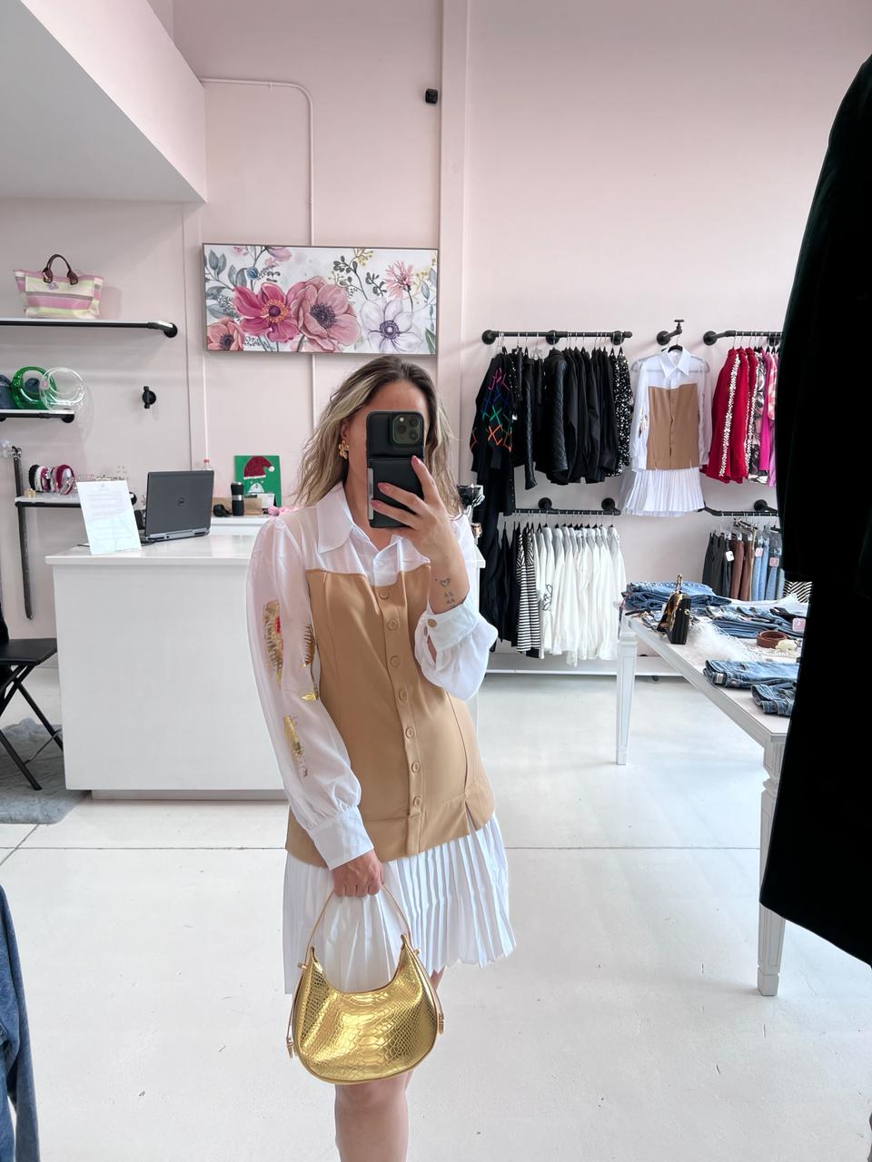 VESTIDO TAUPE TABLONES